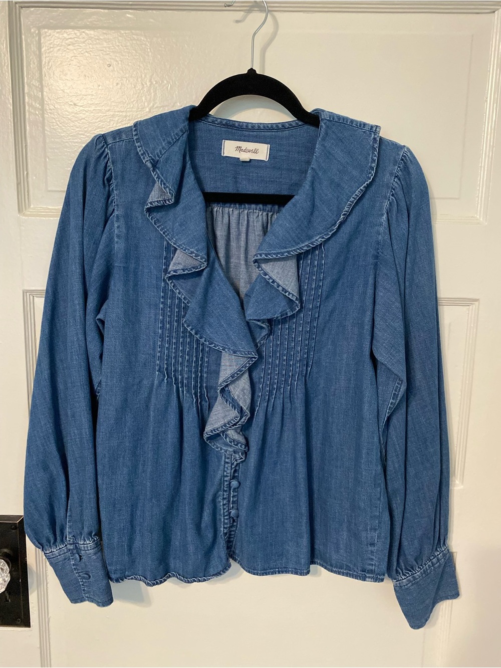 NWOT Madewell Denim Ruffled Pintuck Top - Picture 5 of 15